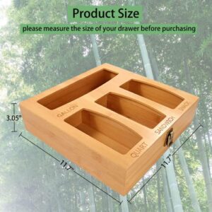 AYOYA Ziplock Bag Storage Organizer, Bamboo Food Bags Container for Kitchen Drawer,Openable Top Lids Bamboo Organizer,Compatible with Gallon, Quart, Sandwich and Snack Variety Size Bag (1 Box 4 Slots)