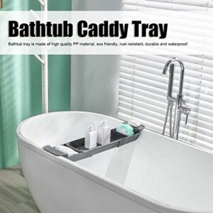 Bathtub Tray Caddy, Plastic Sink Storage Rack Expandable Bath Organizer Shelf for Kitchen Bathroom, White(Grey)