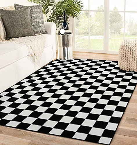 Luxe Weavers Modern Checkered Area Rug Black 8x10 Stain Resistant Carpet for Living Room