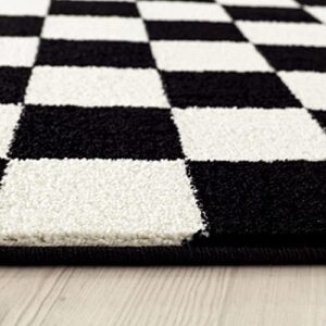 Luxe Weavers Modern Checkered Area Rug Black 8x10 Stain Resistant Carpet for Living Room