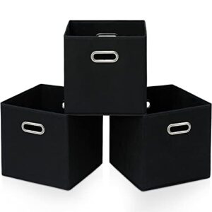 storeone black fabric storage bins cubes baskets containers-(11x11x11") with dual handles cube storage organizer bins for shelf closet, bedroom organizers, foldable set of 3 (black )