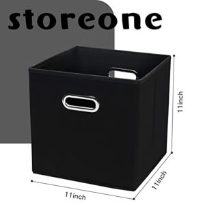 STOREONE Black Fabric Storage Bins Cubes Baskets Containers-(11X11X11") with Dual Handles Cube Storage Organizer Bins for Shelf Closet, Bedroom Organizers, Foldable Set of 3 (Black )