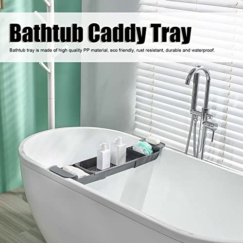 Expandable Bathtub Caddy Tray, Multifunction Bath Organizer Rack Holder for Candle Towel Book Phone Storage(Grey)