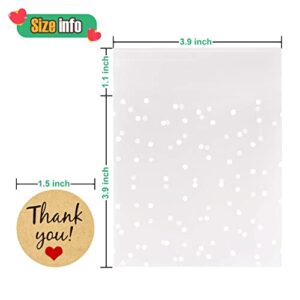 JESTAR 200 PCS Self Adhesive Cookie Bags Christmas Treat Bags, 3.94"x 3.94" Cellophane Bags Individual Cookie Bags with Thank You Stickers White Polka Dot Bags for Party Favors Gift Giving Candy