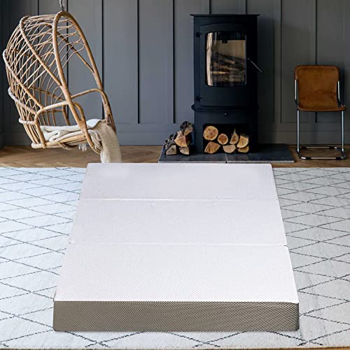 Nutan 4-Inch Tri-Folding Zippered, Gel Memory Foam Mattress, Cot Pad, Guest Bed, Portable Floor Mattress, Breathable Mesh Sides with Ultra Soft, Removable and Washable Cover, 31-Inch, White