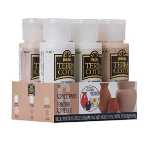 folkart terra cotta acrylic paint set, essentials 6 piece diy terra cotta acrylic paint kit featuring 6 colors for diy indoor & outdoor multi-surface craft projects, 7592