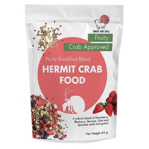 snout and shell fruity breakfast blend hermit crab dry food - high protein & nutrient blend diet of rolled oats, blueberries, strawberry, banana, sprouted seeds mix - aquatic pet snack treat | 65g