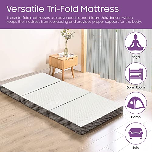 Spinal Sleep 4-Inch Tri-Folding Capability Gel Memory Foam Mattress with Portable Floor Mattresses with Ultra Soft and Breathable Mesh Sides, Temporary Sleeping Accommodations, 25-Inch, White