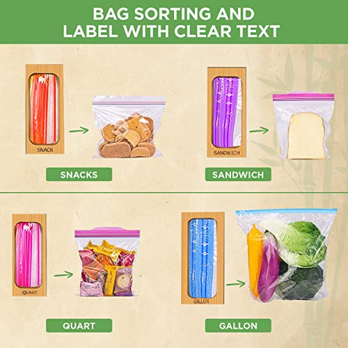 PACKLINER - Bamboo Plastic Bag Organizer Boxes for Kitchen Drawers, 4 Pcs Set Ziploc Organizer Gallon, Quart, Sandwich, and Snack Plastic Bags, Space-Saving Box Design - Sandwich Bag Storage Organizer