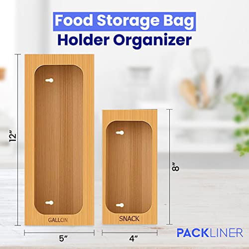 PACKLINER - Bamboo Plastic Bag Organizer Boxes for Kitchen Drawers, 4 Pcs Set Ziploc Organizer Gallon, Quart, Sandwich, and Snack Plastic Bags, Space-Saving Box Design - Sandwich Bag Storage Organizer