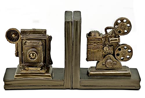 Bellaa Decorative Bookends Vintage Antiques Camera Projector Book Ends Office Library Bookshelves Support Artist Designer Photographer Art Director Creative Gifts Boho Farmhouse Home Decor