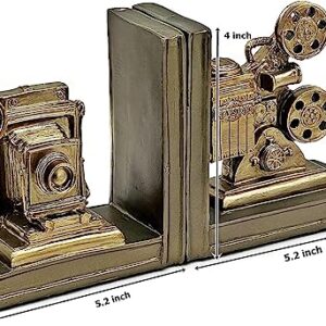 Bellaa Decorative Bookends Vintage Antiques Camera Projector Book Ends Office Library Bookshelves Support Artist Designer Photographer Art Director Creative Gifts Boho Farmhouse Home Decor