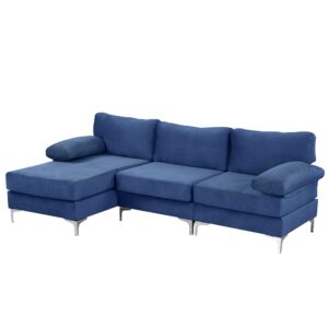casa andrea milano modern velvet fabric sectional sofa, l-shape couch with extra wide chaise lounge