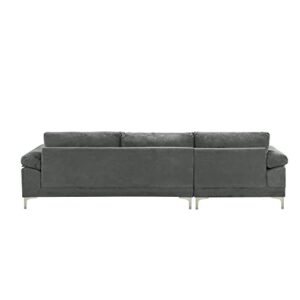 Casa Andrea Milano Modern Large Velvet Fabric Sectional Sofa, L-Shape Couch with Extra Wide Chaise Lounge, Silver