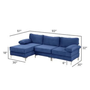 Casa Andrea Milano Modern Velvet Fabric Sectional Sofa, L-Shape Couch with Extra Wide Chaise Lounge