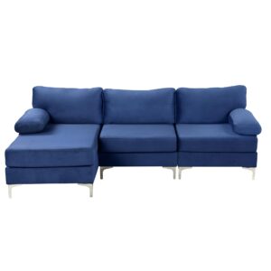 Casa Andrea Milano Modern Velvet Fabric Sectional Sofa, L-Shape Couch with Extra Wide Chaise Lounge