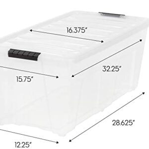 IRIS USA 84 Quart Stackable Plastic Storage Bins with Lids and Latching Buckles, 2 Pack - Clear, Containers with Lids and Latches, Durable Nestable Closet, Garage, Totes, Tub Boxes Organizing