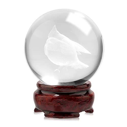 LITIALLY 2.4inch (60mm) 3D Cardinal Bird Crystal Ball with Decorative Wooden Stand for Home Decorative Ball, Paperweight. 2023 Version Gift for Bird Lovers, Grandma, Children