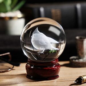 LITIALLY 2.4inch (60mm) 3D Cardinal Bird Crystal Ball with Decorative Wooden Stand for Home Decorative Ball, Paperweight. 2023 Version Gift for Bird Lovers, Grandma, Children