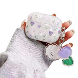 minscose airpod pro clear case with keychain , cute fashion purple small flower soft tpu smooth shockproof compatible with airpods pro charging case for girls kids women
