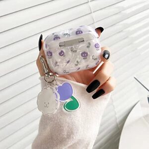 Minscose Airpod Pro Clear Case with Keychain , Cute Fashion Purple Small Flower Soft TPU Smooth Shockproof Compatible with Airpods Pro Charging Case for Girls Kids Women