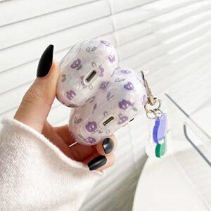 Minscose Airpod Pro Clear Case with Keychain , Cute Fashion Purple Small Flower Soft TPU Smooth Shockproof Compatible with Airpods Pro Charging Case for Girls Kids Women