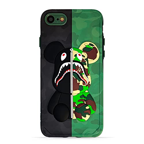 iPhone SE 3rd Gen (2022)/2nd (2020) Case for Boys Men, Cool Camo Shark Bear ArmyGreen 3D Cartoon Funny Pattern Shockproof Anti-Scratch Silicone Full Body Protection Designer Case for iPhone 8/7/SE