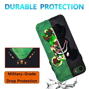 iPhone SE 3rd Gen (2022)/2nd (2020) Case for Boys Men, Cool Camo Shark Bear ArmyGreen 3D Cartoon Funny Pattern Shockproof Anti-Scratch Silicone Full Body Protection Designer Case for iPhone 8/7/SE