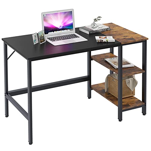 soges 47.2 Inch Home Office Computer Desk, Study Writing Table Desk with with Splice Board, Wooden Study Working Table Desk with 2-Tier Storage Shelf,Modern Laptop PC Table