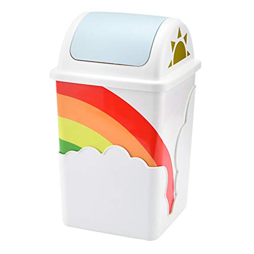 Homoyoyo Plastic Mini Trash Can with Lid Kids Room Cute Rainbow Cloud Wastebasket Desktop Tabletop Rubbish Container Garbage Bin Random Color