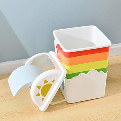 Homoyoyo Plastic Mini Trash Can with Lid Kids Room Cute Rainbow Cloud Wastebasket Desktop Tabletop Rubbish Container Garbage Bin Random Color