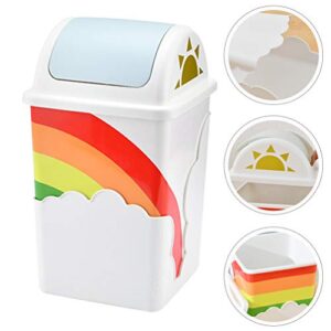 Homoyoyo Plastic Mini Trash Can with Lid Kids Room Cute Rainbow Cloud Wastebasket Desktop Tabletop Rubbish Container Garbage Bin Random Color