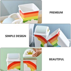 Homoyoyo Plastic Mini Trash Can with Lid Kids Room Cute Rainbow Cloud Wastebasket Desktop Tabletop Rubbish Container Garbage Bin Random Color