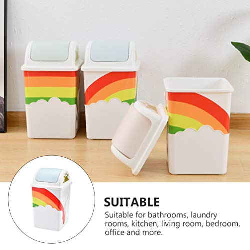 Homoyoyo Plastic Mini Trash Can with Lid Kids Room Cute Rainbow Cloud Wastebasket Desktop Tabletop Rubbish Container Garbage Bin Random Color