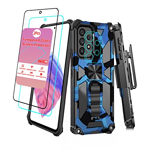 Case for Samsung Galaxy A53 Case with Screen Protector Samsung Galaxy A53 Case with Clip Galaxy A53 Case with Kickstand Military Grade Heavy Duty Camo Case for Samsung Galaxy A53 Men Women (Blue)