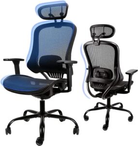 mysuntown ergonomic office chair, ergo mesh desk chair high back rolling computer desk chair, adjustable headrest and sponge lumbar support with 3d armrests-home gaming chair