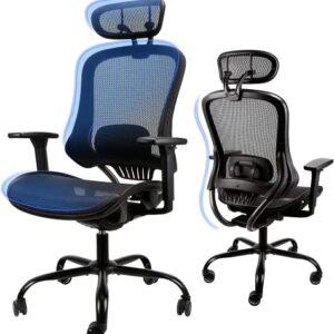 Mysuntown Ergonomic Office Chair, Ergo Mesh Desk Chair High Back Rolling Computer Desk Chair, Adjustable Headrest and Sponge Lumbar Support with 3D Armrests-Home Gaming Chair