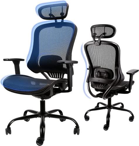 Mysuntown Ergonomic Office Chair, Ergo Mesh Desk Chair High Back Rolling Computer Desk Chair, Adjustable Headrest and Sponge Lumbar Support with 3D Armrests-Home Gaming Chair