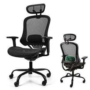 Mysuntown Ergonomic Office Chair, Ergo Mesh Desk Chair High Back Rolling Computer Desk Chair, Adjustable Headrest and Sponge Lumbar Support with 3D Armrests-Home Gaming Chair