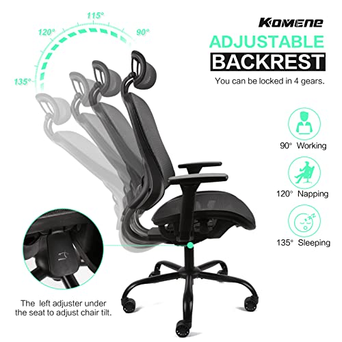 Mysuntown Ergonomic Office Chair, Ergo Mesh Desk Chair High Back Rolling Computer Desk Chair, Adjustable Headrest and Sponge Lumbar Support with 3D Armrests-Home Gaming Chair