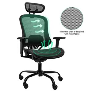 Mysuntown Ergonomic Office Chair, Ergo Mesh Desk Chair High Back Rolling Computer Desk Chair, Adjustable Headrest and Sponge Lumbar Support with 3D Armrests-Home Gaming Chair