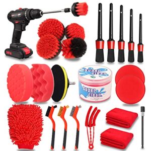 24pcs car detailing brush set, car detailing & wash kit, auto detailing drill brush set, car detailing brushes with cleaning gel, car accessories for women,car cleaning tools kit for interior,exterior