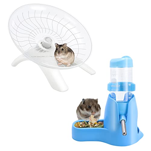 3 in 1 Hamster Water Bottle + Flying Saucer Exercise Wheel for Dwarf Hamster Mouse Rat Hedgehog