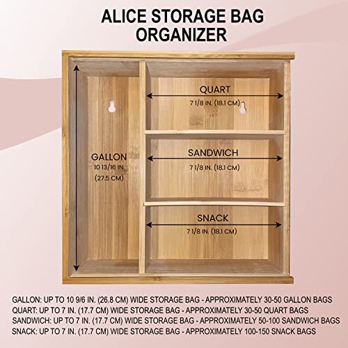 Alice Ziplock Bag Organizer | Nature Bamboo Baggie Holder | Compatible with Gallon, Quart, Sandwich, Snack, and Variety Size Food Bag | Bag Storage Organizer for Kitchen Drawer