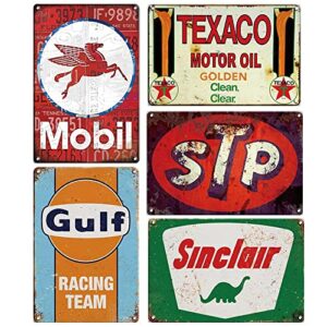 vintage metal tin signs retro garage signs for men wall decorations old car shop posters oil and gas station sign man cave decor 5 pcs 8×12 inch (5 pcs combo c)
