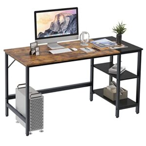 soges 55.1 inch home office computer desk, study writing table desk with with splice board, wooden study working table desk with 2-tier storage shelf,modern laptop pc table,cxym-pb001b-140