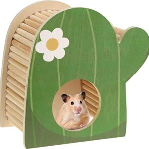 PAWCHIE Hamster Hide Small Animals Hideout - Wooden House Hut with Climbing Ladder, Hut Cage for Hamsters Gerbils Chinchillas Mice or Similar-Sized Pets