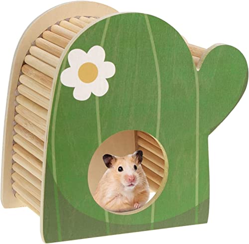 PAWCHIE Hamster Hide Small Animals Hideout - Wooden House Hut with Climbing Ladder, Hut Cage for Hamsters Gerbils Chinchillas Mice or Similar-Sized Pets