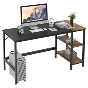 soges 55.1 inch home office computer desk, study writing table desk with with splice board, wooden study working table desk with 2-tier storage shelf,modern laptop pc table