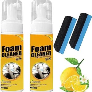 Multipurpose Foam Cleaner Spray, Foam Cleaner for car and House Lemon Flavor, Leather Decontamination, Multi-Functional Foam Cleaner, Cleaning Spray for Car Interior Ceiling Leather Seat (2Pcs(2*100ML))